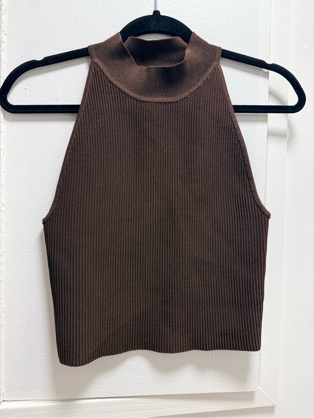 Aritzia Sleeveless Ribbed Mock Neck Tank Top - Brown